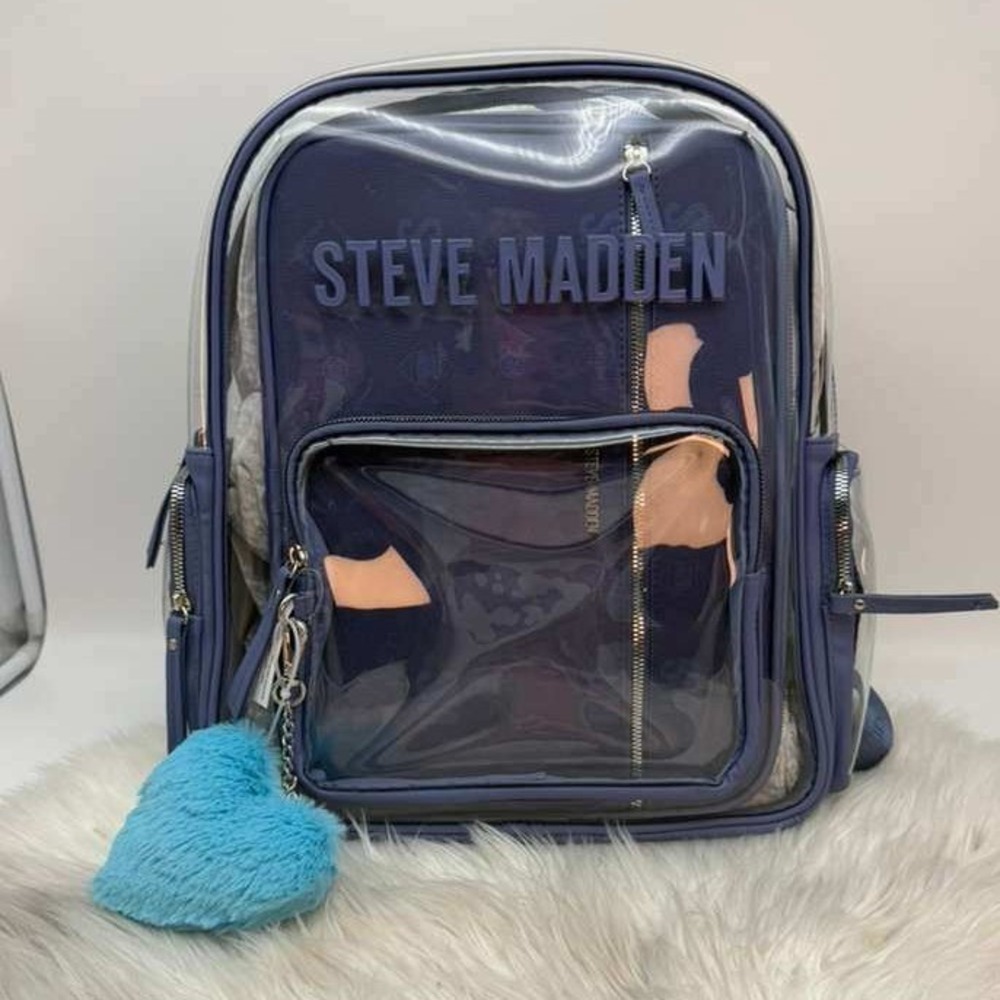Steve Madden 3-Piece Clear Backpack Set – Navy Blue Transparent – NWT